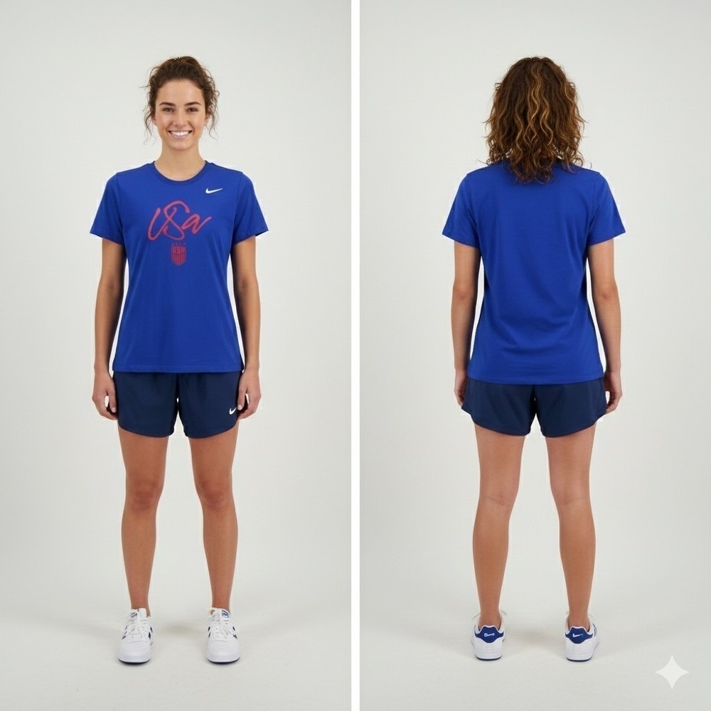 Nike USA Women's Soccer T-Shirt Size Large Blue USWNT Crest Graphic Tee FIFA